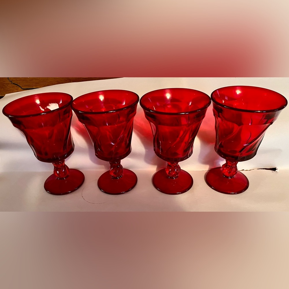 Fostoria VTG Christmas Set of 4 Jamestown Ruby Red Goblets Pedestal Pristine MCM - Picture 13 of 17
